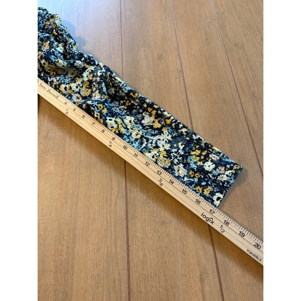 LOFT Womens Floral Puff Sleeve Blouse Size L Blue Yellow Cottagecore Casual